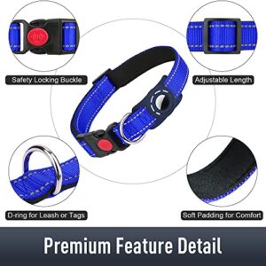 Erbine Airtag Dog Collar for Small Dogs, Reflective Dog Collars with AirTag Holder, Soft Padded & Safety Locking Buckle, Nylon Pet Collar Adjustable for All Breeds, NavyBlue