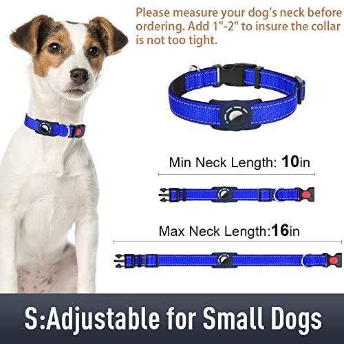 Erbine Airtag Dog Collar for Small Dogs, Reflective Dog Collars with AirTag Holder, Soft Padded & Safety Locking Buckle, Nylon Pet Collar Adjustable for All Breeds, NavyBlue