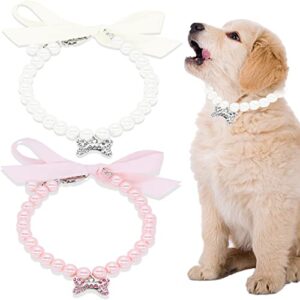 2 pcs pearl dog collars pet pearl necklace fancy cat wedding collar jewelry with rhinestone bone personalized dog collars pet wedding collar dog wedding dress for puppy dogs pets cats
