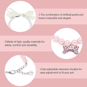 2 Pcs Pearl Dog Collars Pet Pearl Necklace Fancy Cat Wedding Collar Jewelry with Rhinestone Bone Personalized Dog Collars Pet Wedding Collar Dog Wedding Dress for Puppy Dogs Pets Cats