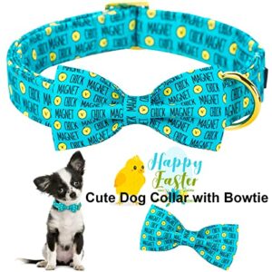 ARING PET Easter Dog Collar-Adorable Chick Dog Collar with Bow, Adjustable Bowtie Dog Collars with Metal Buckle for Small Medium Large Dogs