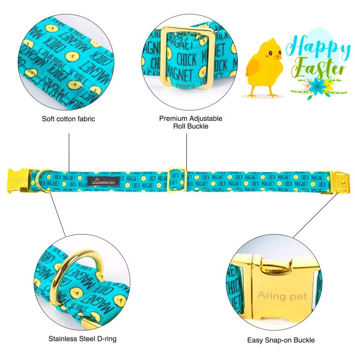 ARING PET Easter Dog Collar-Adorable Chick Dog Collar with Bow, Adjustable Bowtie Dog Collars with Metal Buckle for Small Medium Large Dogs