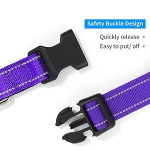 LIEVUIKEN 2 Pieces Reflective Dog Collar with Safety Locking Buckle, Adjustable Soft Breathable Comfortable Nylon Pet Collar for Small, Medium and Large Dogs, 5 Sizes