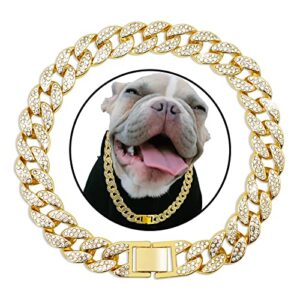 cuban link dog collar diamond gold chain dog collar walking metal gold chain for dogs with design secure buckle,pet cuban collar jewelry accessories for small, medium, large dogs and cats
