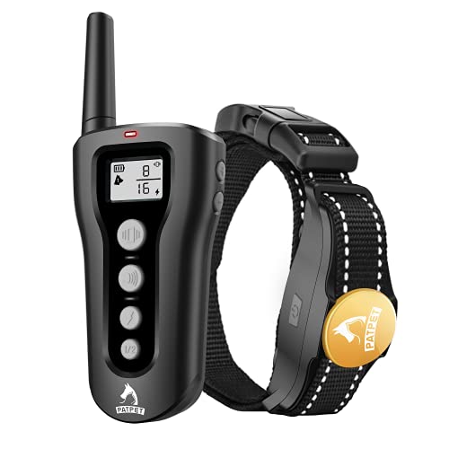 PATPET Dog Training Collar with Remote - Rechargeable Shock Collar for Medium Large Dogs 1000Ft Remote Range 3 Training Modes IPX7 Waterproof Black