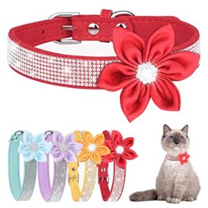 howwfaly dog collars cat collars rhinestone shiny collars adjustable size with cute sunflowers for kittens and puppies (s, red)