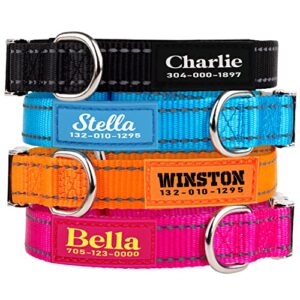 pawblefy personalized dog collars – reflective nylon collar customized with name and phone number – adjustable sizes for small dogs, medium, and large – 4 colors for male female boy girl puppies