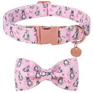 dogwong easter day dog collar with bowtie, sketch bunny dog collar soft durable adjustable costume pink easter puppy collar for small medium large dog gift
