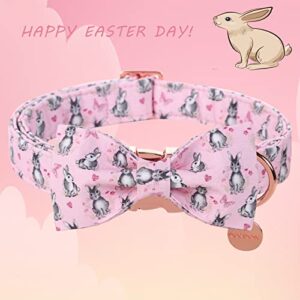 DOGWONG Easter Day Dog Collar with Bowtie, Sketch Bunny Dog Collar Soft Durable Adjustable Costume Pink Easter Puppy Collar for Small Medium Large Dog Gift