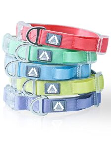 jc house dog collar, lightweight soft padded classic pet collar with reflective logo led holder & quick release buckles, small medium dog collar for daily use, blue, s (c-m5s)