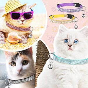 6 Pcs Rhinestones Cat Collar Breakaway Bling Diamond Cat Collar for Girl Boy Cats Collar with Bell Soft Velvet Adjustable Safety Shine Collar for Cat Puppy (Lovely Color, 7.9-9.8 inch)