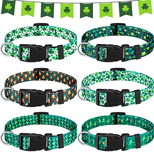 6 Pieces St. Patrick's Day Dog Collars Adjustable Holiday Soft Basic Dog Collars Comfy Cat Collar with Plastic Buckle for Small Medium Large Dogs Cats Puppy Pets Accessories (Large)