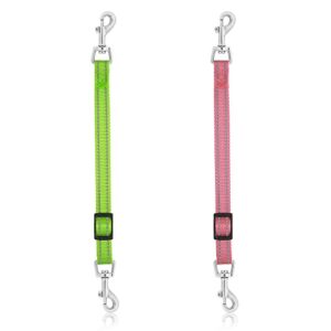 cobee dog collar clips, 2 pcs reflective nylon puppy collar, backup collar, safety adjustable pet dog collar harness connector, double ended backup clasp clip for dog puppies(green, pink)