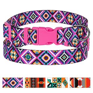 tribal dog collar with buckle pattern aztec geometric nylon pet collars small medium large puppy adjustable soft ethnic boy girl (aztec, neck fit 10″-13″)