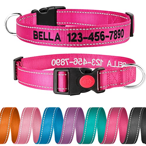 Personalized Dog Collar - Reflective Custom Embroidered with Pet Name and Phone Number for Boy and Girl Dogs, 4 Adjustable Sizes, XSmall,Small, Medium and Large