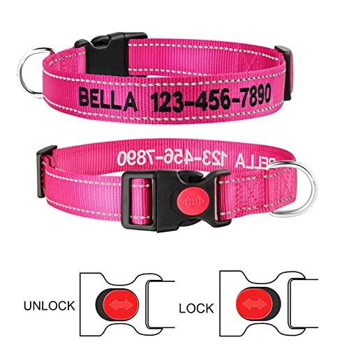 Personalized Dog Collar - Reflective Custom Embroidered with Pet Name and Phone Number for Boy and Girl Dogs, 4 Adjustable Sizes, XSmall,Small, Medium and Large