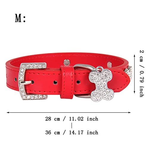 Dog Bell Collar Soft Pet Bone Rhinestone Dog Collar Diamond Buckle Pet Leash Cute Cat Collars Breakaway with Bell