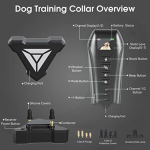 Electric Dog Training Collar with Remote,Upgraded 2 Dogs 1300ft Dog Training Collar IP67 Dustproof Waterproof 4 Training Modes for Medium Large Dog Shock Collar Rechargeable Adjustable Dog Bark Collar