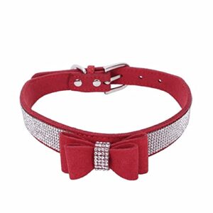 Puppy Collar with Bow Exquisite Adjustable Bowknot Diamond Dog Collar Bling Girl Small Puppy Rhinestone Cute Bowtie Puppy Pet Collars