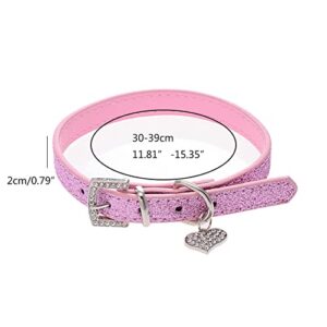 Collar with Heart Pendant PU Leather Comfortable Kitten Collars Adjustable Length Small Pets Supplies Pink & Silver pet Collars for Dogs Girl