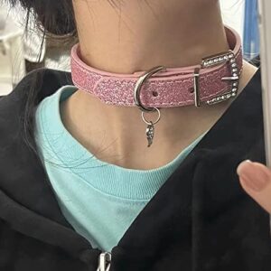 Collar with Heart Pendant PU Leather Comfortable Kitten Collars Adjustable Length Small Pets Supplies Pink & Silver pet Collars for Dogs Girl