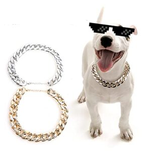 Dog Collar Chain Wide Gold Collares De Perros Pet Hip Hop Leads Chains Kit Dog Collars Necklace Collar Leash Dog Chain Necklace Luminous