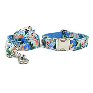 cxdtbh pet collars for dogs engraving customized name dog collar adjustable durable bow tie dog collar and leash set blue floral ( color : e , size : xl )