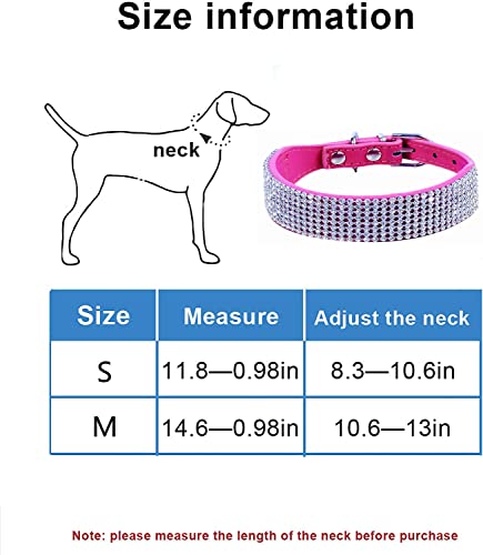 Rhinestone Dog Collar, Bling Rhinestone Suede Leather Crystal Diamond Rhinestones Small Pet Cat Dog Puppy Collar (S, Red)