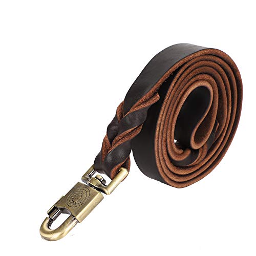 ELAZAYA 1pc Dog Collar Soft Leather Dog Collar & Leash in Plaited 2.5cm Width Pet Chain 90cm/120cm/150cm Length for Medium,Large Dogs Walking(2.5 * 150CM)