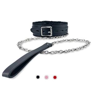 pu leather gothic choker collar with long and durable detachable leash chain adjustable pet collar necklace, black