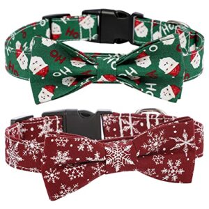 tangpan 2pcs soft cotton christmas pet dog collar, with removable bow-tie décor ( red & green bow-knot,s )