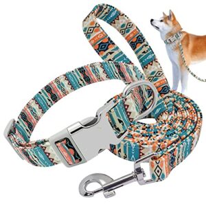 ezuri traction rope personalized dog collar and leash set reflective nylon pet collars lead leash engraved id tag for small large dogs (color : b, size : large)