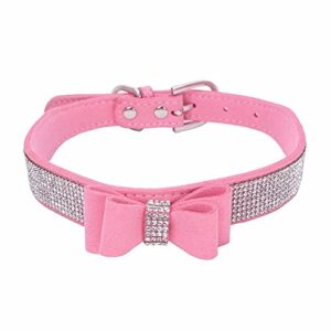 Cat Leather Collar Breakaway Exquisite Adjustable Bowknot Diamond Dog Collar Bling Girl Small Puppy Rhinestone Cute Bowtie Puppy Pet Collars