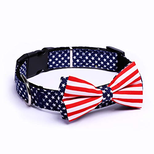 Pet Dog Collar, American Flag Dog Collar, Creative Bowknot Pet Ring, Comfortable Dog Cat Personalized Collars Bowtie for Large, Medium, Small Dogs - Size M (Size : Medium)