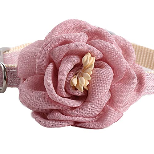 Pet Cat Collar with 3D Flower,Beautiful Adjustable Bow Tie Safety Buckle Dog Necklace Dog Leash New Year Gift Blue, Grey, Pink(Pink)