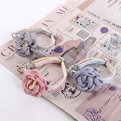 Pet Cat Collar with 3D Flower,Beautiful Adjustable Bow Tie Safety Buckle Dog Necklace Dog Leash New Year Gift Blue, Grey, Pink(Pink)