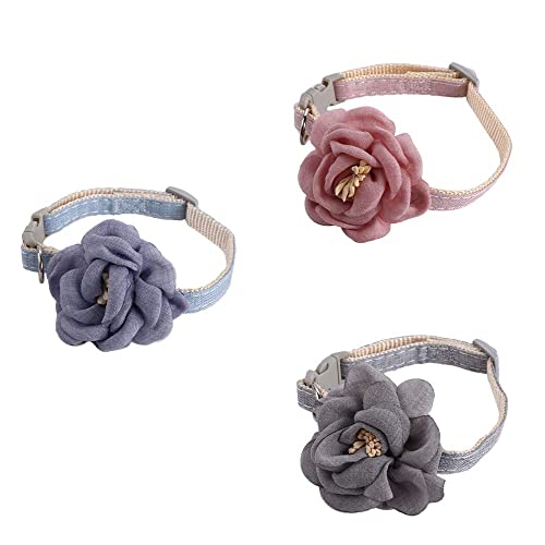 Pet Cat Collar with 3D Flower,Beautiful Adjustable Bow Tie Safety Buckle Dog Necklace Dog Leash New Year Gift Blue, Grey, Pink(Pink)