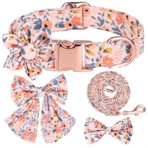 5pcs girl dog collar and leash sets,bozily cute dog collars set for female dogs,adjustable puppy collars,safety metal buckle (s)