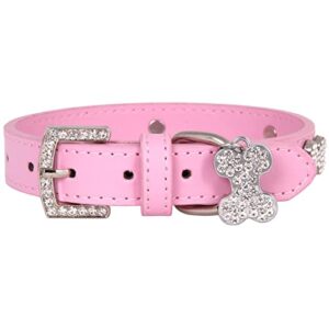 Dog Collar Leather Large Pet Bone Rhinestone Dog Collar Diamond Buckle Pet Leash Cat Collar