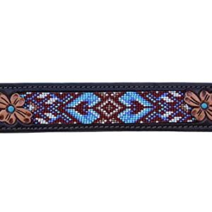 Leather Dog Collar Extra Small Size Western Style Heavy Duty Hand Tooled Adjustable Beaded and Padded Soft for Puppies and Big Dogs 10AB032-XS