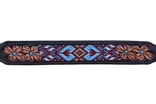 Leather Dog Collar Extra Small Size Western Style Heavy Duty Hand Tooled Adjustable Beaded and Padded Soft for Puppies and Big Dogs 10AB032-XS