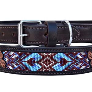 Leather Dog Collar Extra Small Size Western Style Heavy Duty Hand Tooled Adjustable Beaded and Padded Soft for Puppies and Big Dogs 10AB032-XS