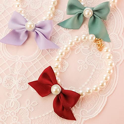 Pet Dog Necklace Adjustable Stylish Simulation Pearl Bow Collar Elegant Party Dress Up Collars for Cat Puppy Costume Accessory(M 25-31cm,Red)