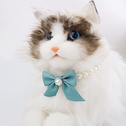 Pet Dog Necklace Adjustable Stylish Simulation Pearl Bow Collar Elegant Party Dress Up Collars for Cat Puppy Costume Accessory(M 25-31cm,Red)