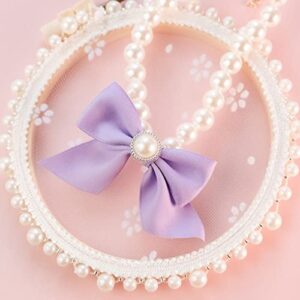 Pet Dog Necklace Adjustable Stylish Simulation Pearl Bow Collar Elegant Party Dress Up Collars for Cat Puppy Costume Accessory(M 25-31cm,Red)