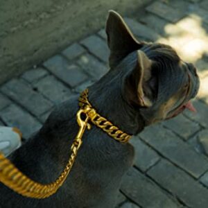 Bully Chainz Hermes Small Gold Cuban Link Metal Dog Chain Collar with Buckle Design - 18K Cuban Link Chain Strong Heavy Duty Chew Proof Stainless Steel 15MM Wide Chain - Puppy Collar for Small Dogs
