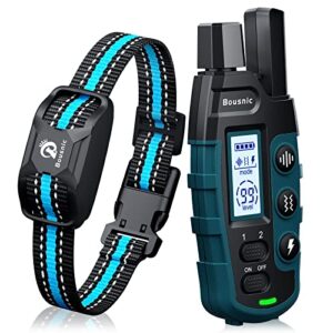 bousnic dog shock collar – 3300ft dog training collar with remote for 5-120lbs small medium large dogs rechargeable waterproof e collar with beep (1-8), vibration(1-16), safe shock(1-99) modes (blue)