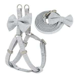dhtdvd harness leash collar set adjustable soft cute bow double layer dog harness for small medium pet collar leash (color : gray, size : s1.0cm)