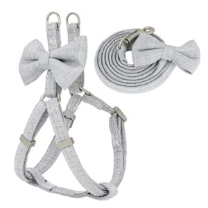 DHTDVD Harness Leash Collar Set Adjustable Soft Cute Bow Double Layer Dog Harness for Small Medium Pet Collar Leash (Color : Gray, Size : S1.0cm)