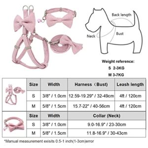 DHTDVD Harness Leash Collar Set Adjustable Soft Cute Bow Double Layer Dog Harness for Small Medium Pet Collar Leash (Color : Gray, Size : S1.0cm)